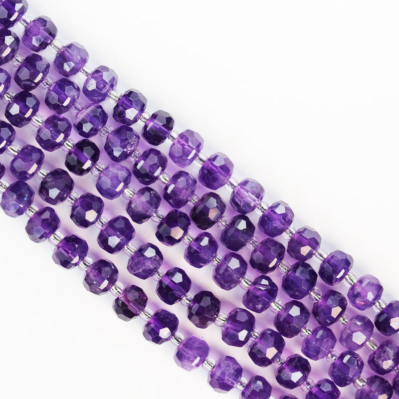 Natural amethyst beads, 6*8mm faceted rondelle beads gemstone with spacer, one full strand, 7 inch, about 24 beads, 1mm hole