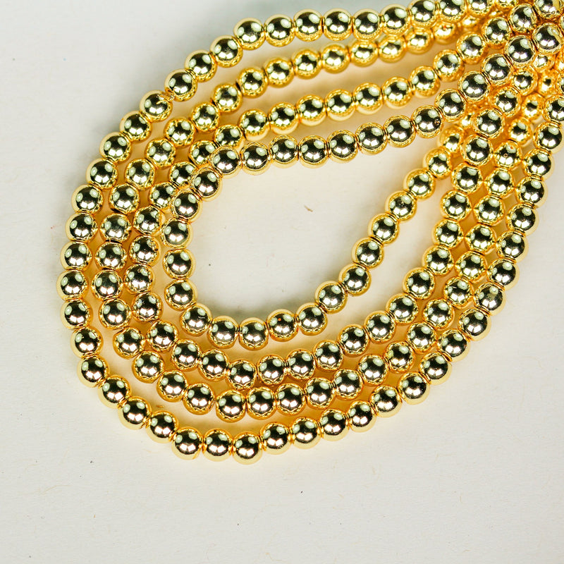 Hematite, 4mm round gemstone, one full strand , electroplated gold gemstone beads, about 114 beads, hole 1mm,16"