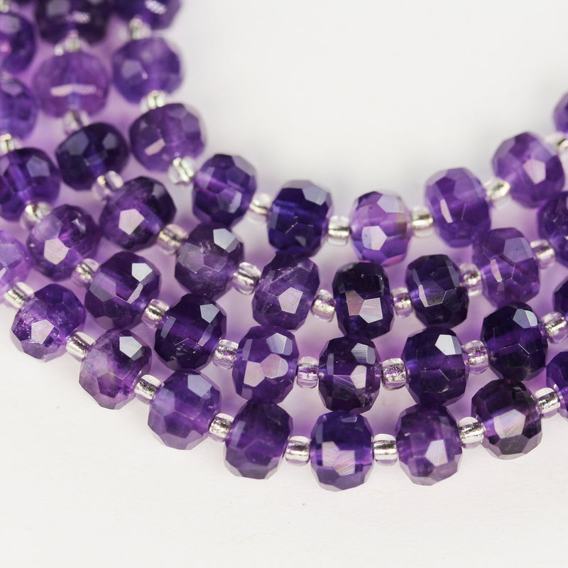 Natural amethyst beads, 6*8mm faceted rondelle beads gemstone with spacer, one full strand, 7 inch, about 24 beads, 1mm hole