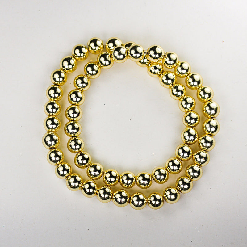 Hematite, 8mm round gemstone, one full strand , electroplated gold gemstone beads, about 54 beads, hole 1mm,16"