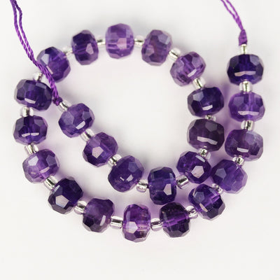 Natural amethyst beads, 6*8mm faceted rondelle beads gemstone with spacer, one full strand, 7 inch, about 24 beads, 1mm hole