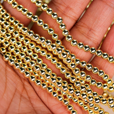 Hematite, 4mm round gemstone, one full strand , electroplated gold gemstone beads, about 114 beads, hole 1mm,16"