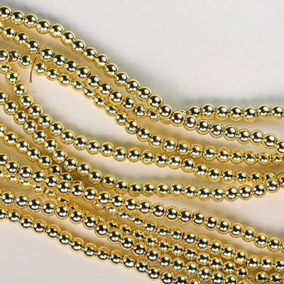 Hematite, 4mm round gemstone, one full strand , electroplated gold gemstone beads, about 114 beads, hole 1mm,16"