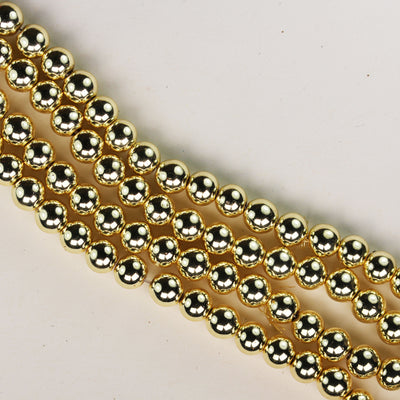 Hematite, 8mm round gemstone, one full strand , electroplated gold gemstone beads, about 54 beads, hole 1mm,16"