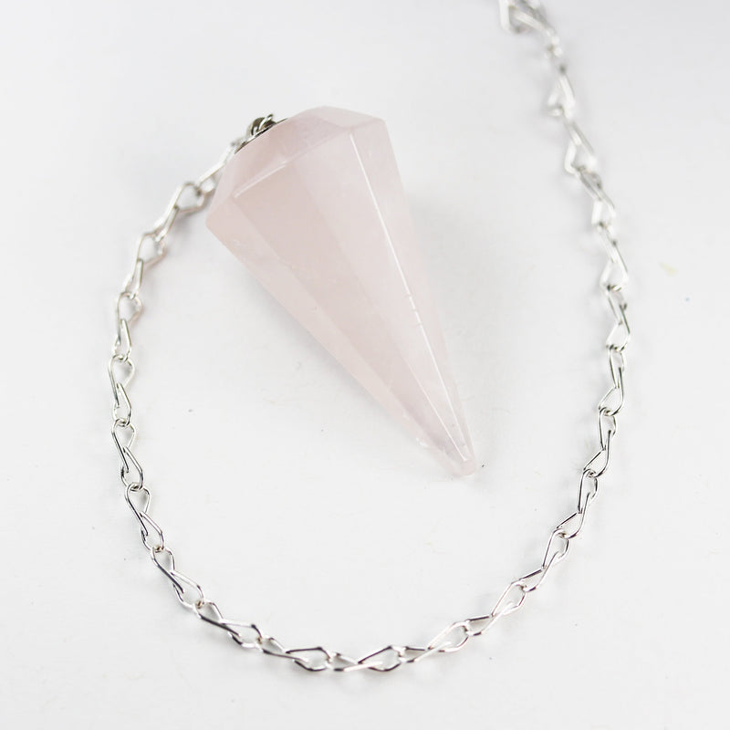 Natural Gemstone Point Pendulum Pendant -- Smoky Quartz, Aventurine, Rose quartz, Clear Quartz Pendant with Silver Plated  Chain