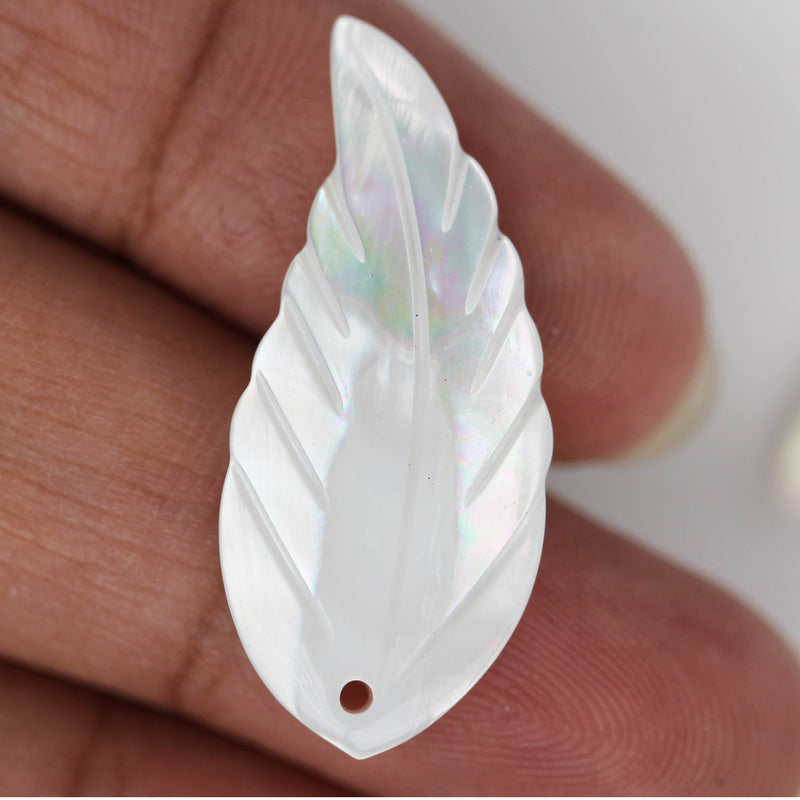 Natural shell beads, 30*13mm Feather Shaped Shell Charms/pendants/beads, Top side hole, 1mm hole