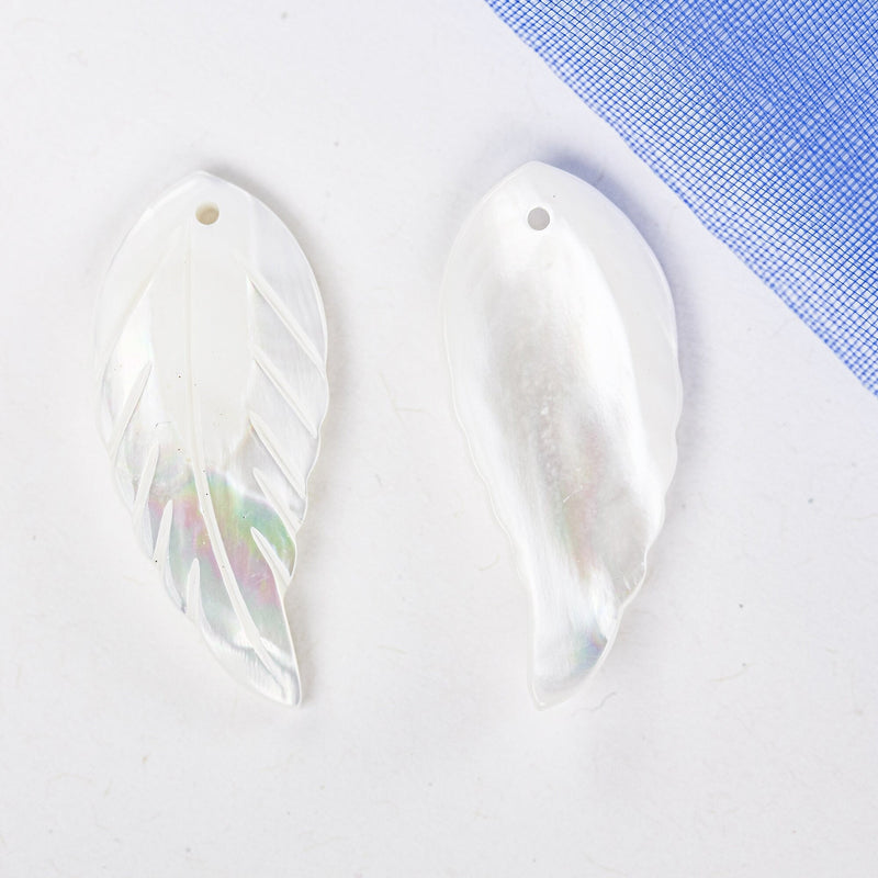 Natural shell beads, 30*13mm Feather Shaped Shell Charms/pendants/beads, Top side hole, 1mm hole