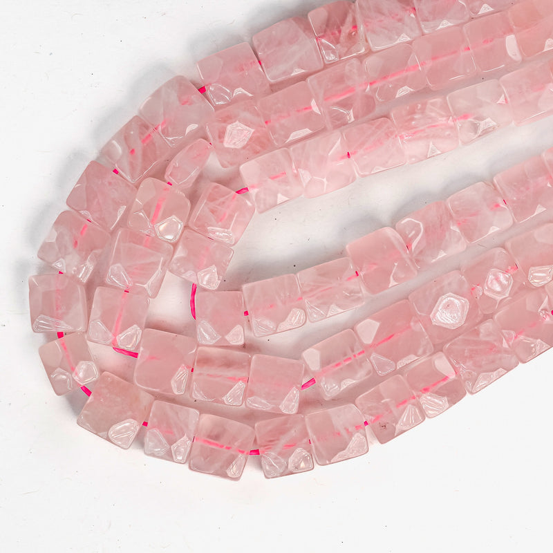 Natural rose quartz , 9-10mm faceted square gemstone strand, one full strand , about 40 bead,1mm hole. 15.5 inches