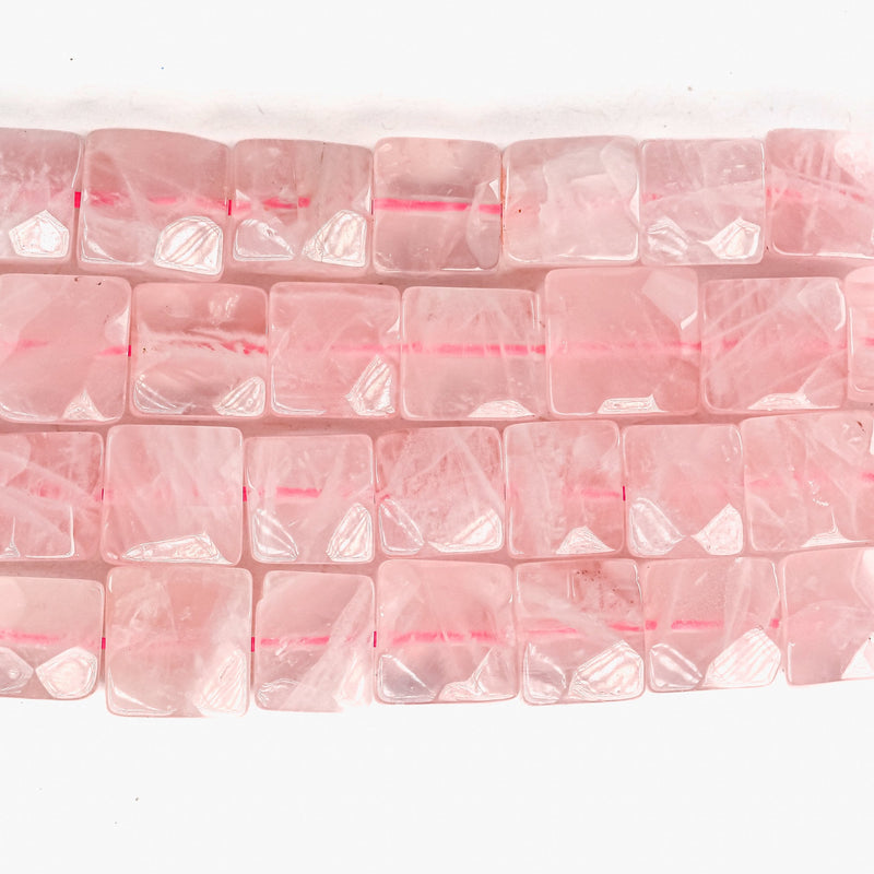 Natural rose quartz , 9-10mm faceted square gemstone strand, one full strand , about 40 bead,1mm hole. 15.5 inches