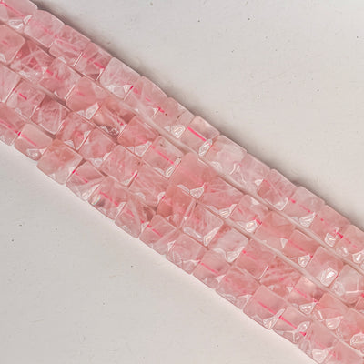 Natural rose quartz , 9-10mm faceted square gemstone strand, one full strand , about 40 bead,1mm hole. 15.5 inches