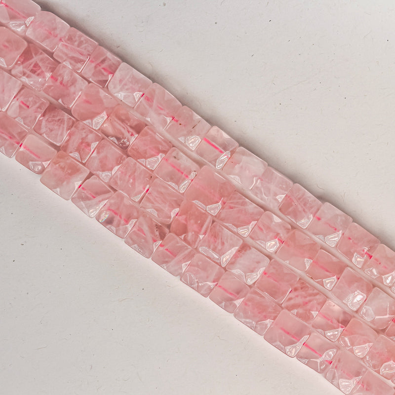 Natural rose quartz , 9-10mm faceted square gemstone strand, one full strand , about 40 bead,1mm hole. 15.5 inches