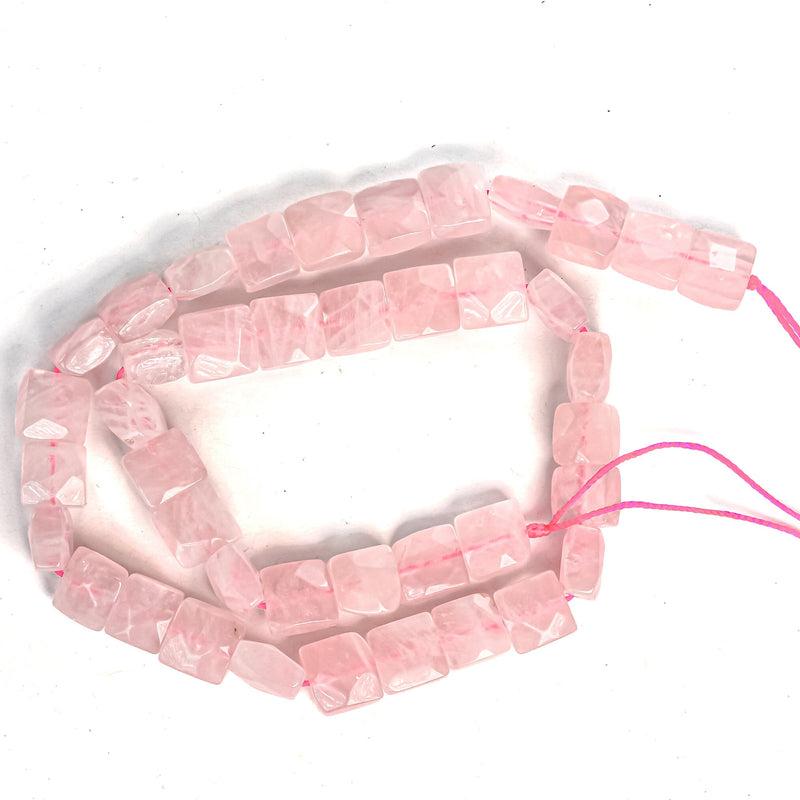 Natural rose quartz , 9-10mm faceted square gemstone strand, one full strand , about 40 bead,1mm hole. 15.5 inches