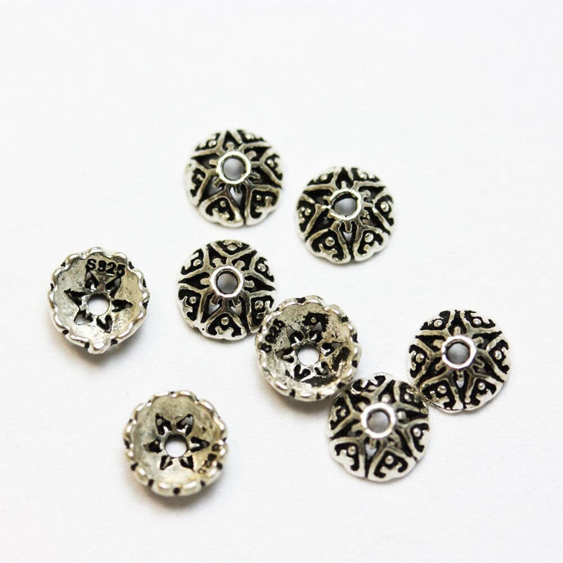 Bead caps 20pcs jewelry findings bead cap,antiqued sterling silver, 6*2mm filigree cap,1mm hole