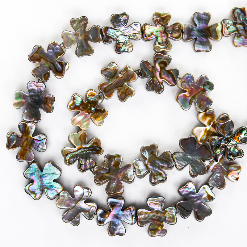 Natural abalone shell beads, 15mm four leaf clover beads, 4.5mm thick, 16inch, about 27 beads, 0.6mm hole