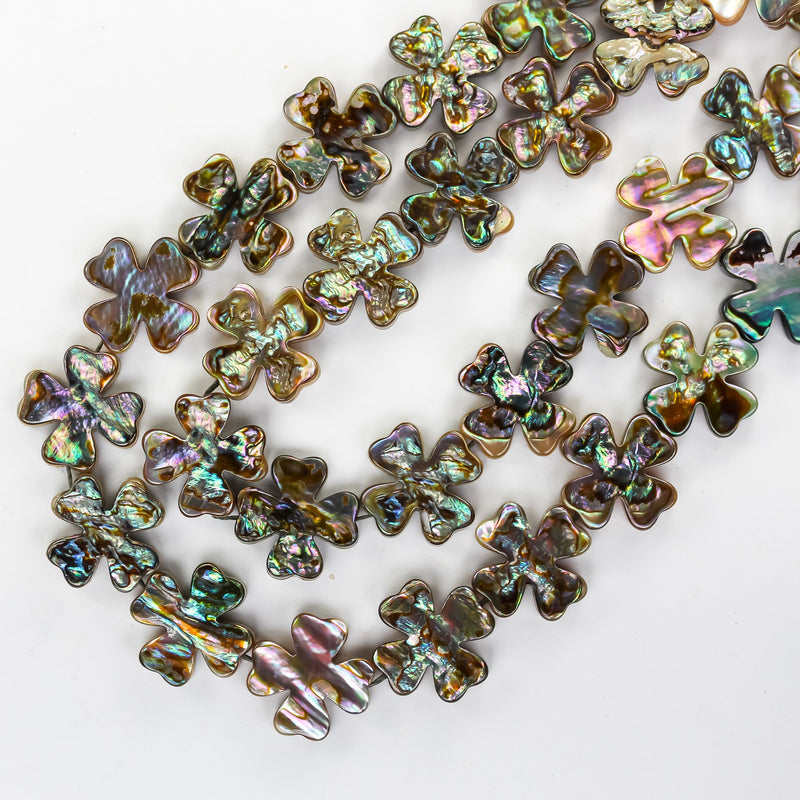 Natural abalone shell beads, 15mm four leaf clover beads, 4.5mm thick, 16inch, about 27 beads, 0.6mm hole