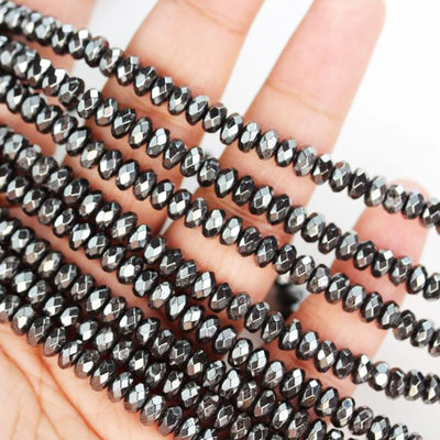 Hematite,4*2mm faceted rondelle shape gemstone beads, hole 1mm,16", about 175 beads