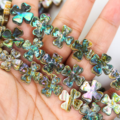 Natural abalone shell beads, 15mm four leaf clover beads, 4.5mm thick, 16inch, about 27 beads, 0.6mm hole