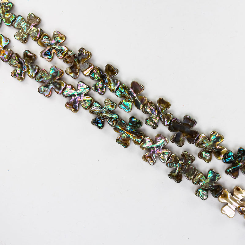 Natural abalone shell beads, 15mm four leaf clover beads, 4.5mm thick, 16inch, about 27 beads, 0.6mm hole