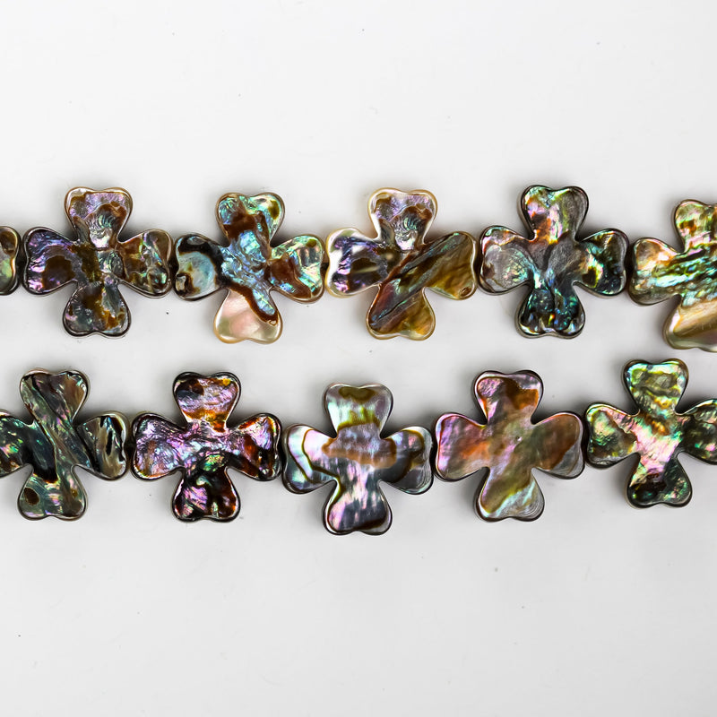 Natural abalone shell beads, 15mm four leaf clover beads, 4.5mm thick, 16inch, about 27 beads, 0.6mm hole