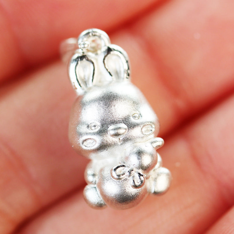 1pc 925 Sterling Silver Jewellery findings Bunny Rabbit Matte Charm Beads , 25*10mm, 4mm hole Bail