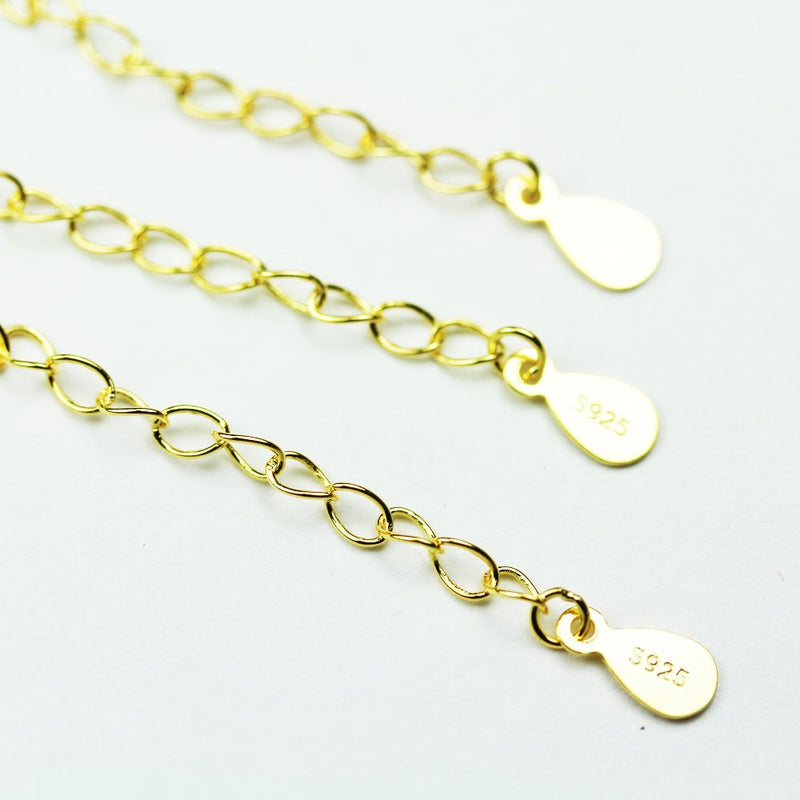 4pcs 24K Gold  on 925 Sterling Silver Extension chain Jewelry End Piece,with Drop, Size 2.5mm wide, 40mm long