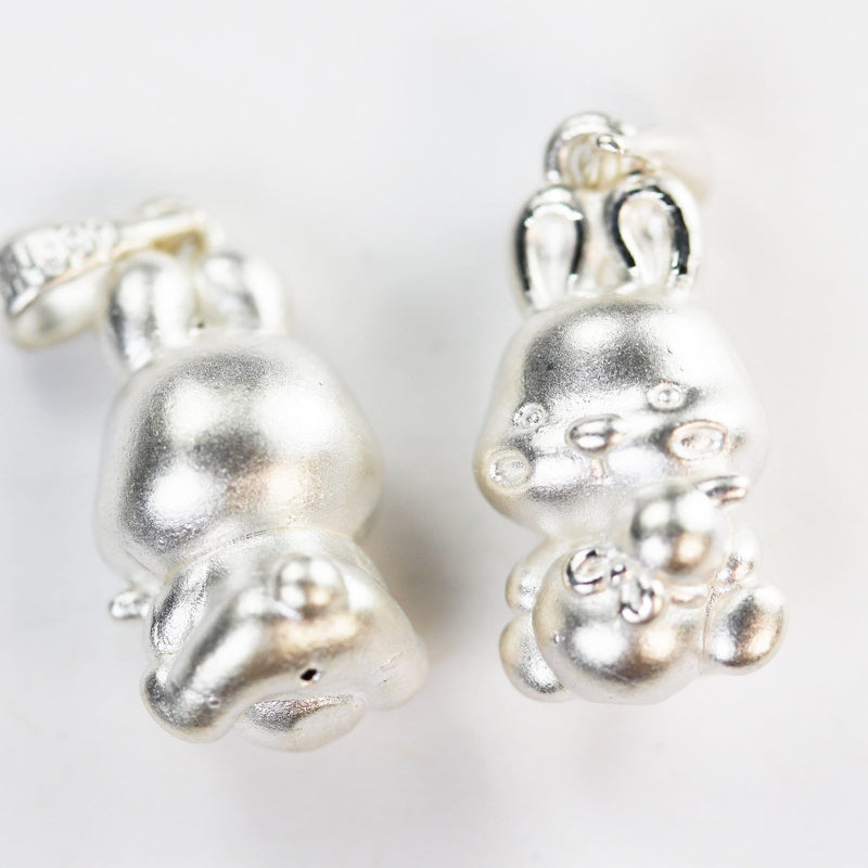 1pc 925 Sterling Silver Jewellery findings Bunny Rabbit Matte Charm Beads , 25*10mm, 4mm hole Bail