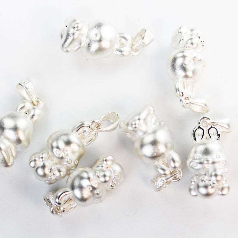 1pc 925 Sterling Silver Jewellery findings Bunny Rabbit Matte Charm Beads , 25*10mm, 4mm hole Bail