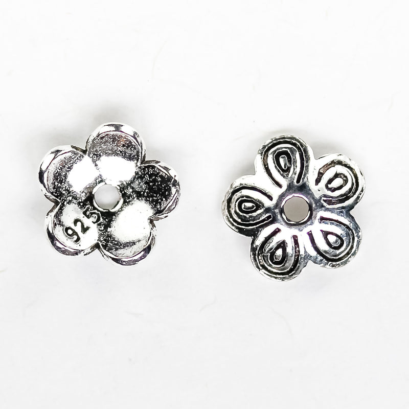 Bead caps 6pcs 8mm 925 antiqued sterling silver,jewelry findings bead cap, 2mm height cap