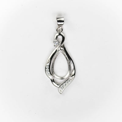 Pendant setting 1pc 925 Sterling silver Jewellery Findings, 33*13mm, with cubic zirconia, setting for 8*12mm teardrop gemstones and beads