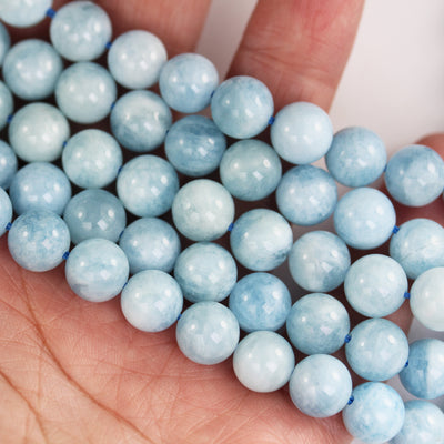 Natural Aquamarine, 8mm round  gemstone,One full strand , Gemstone beads, 16", 1mm hole, 50pcs