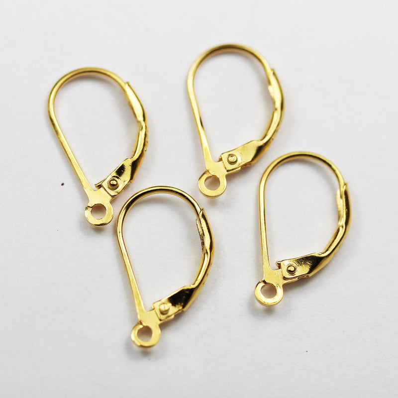 Gold Vermeil Style Lever Back Earrings 4pcs Jewellery Findings Earwire 24 k gold on 925 Sterling Silver,10* 17mm Leverback with open loop