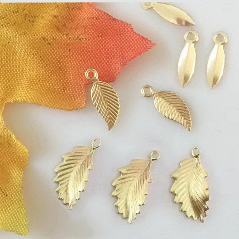 14k gold filled 2pcs of 5*12 mm Leaf charm beads jewellery findings charm / pendant, 1mm hole