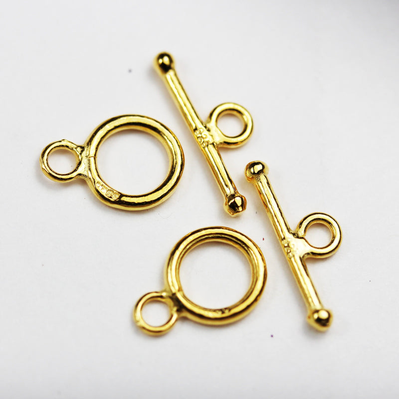 Toggle clasps 2 sets 9mm 18K Gold  on 925 Sterling silver Toggle Jewelry finding Clasps,Toggle 9mm, bar15mm,hole3mm