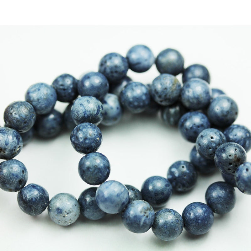 8mm Natural Blue Sponge Coral, 8mm Blue Round Gemstone Strand, 15.5inch , about 50 beads , 1mm hole