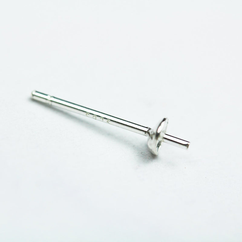 20pcs 4mm 925 Sterling silver Jewellery Findings Earring Post , 4mm Round Bezel Setting Ear Studs for half drilled beads