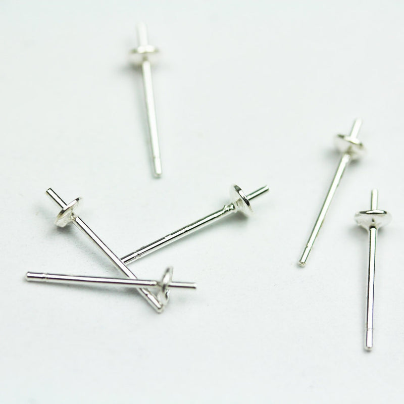 20pcs 4mm 925 Sterling silver Jewellery Findings Earring Post , 4mm Round Bezel Setting Ear Studs for half drilled beads