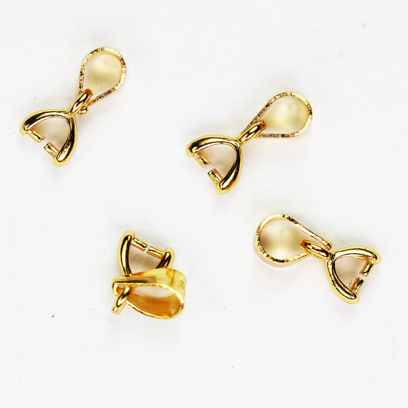 Gold Vermeil Style 4pcs  10mm 24K Gold  on 925 Sterling Silver Findings Ice Pick &Pinch Bails, 3mm inner wide, hole3.5*2.5mm