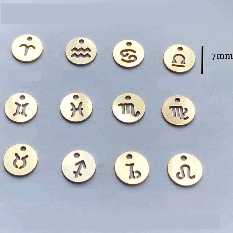 14K gold filled charms 1pc constellation,zodiac charm, jewellery findings charm beads ,7mm button charm