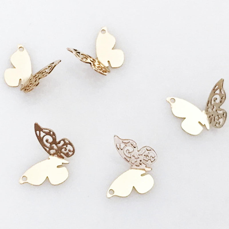 14k gold filled 2pcs of 11*7.5 mm butterfly charm beads jewellery findings charm / pendant, 0.8mm hole