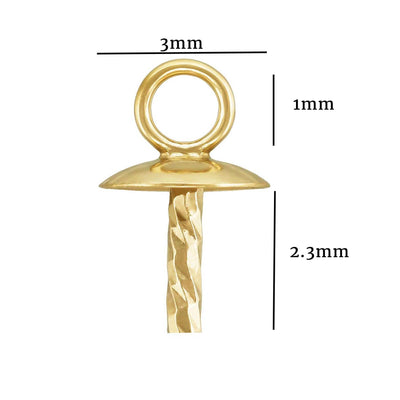 14k gold filled 10pcs cup jewellery findings bail pin, for half-drilled beads, 3/4mm bead cap,1mm pin