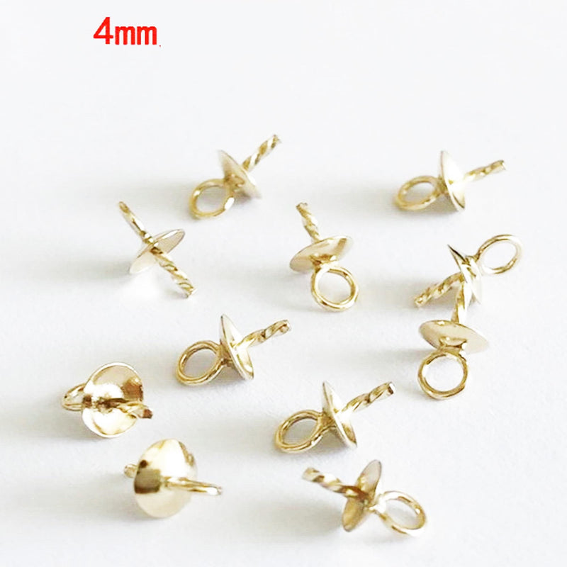 14k gold filled 10pcs cup jewellery findings bail pin, for half-drilled beads, 3/4mm bead cap,1mm pin