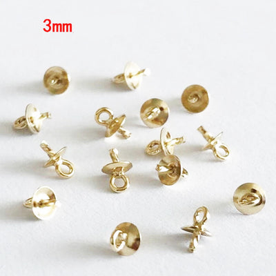 14k gold filled 10pcs cup jewellery findings bail pin, for half-drilled beads, 3/4mm bead cap,1mm pin