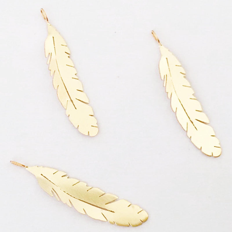 14k gold filled 25*4.5 mm feather charm beads jewellery findings charm / pendant, 0.8mm hole, 0.3mm thickness