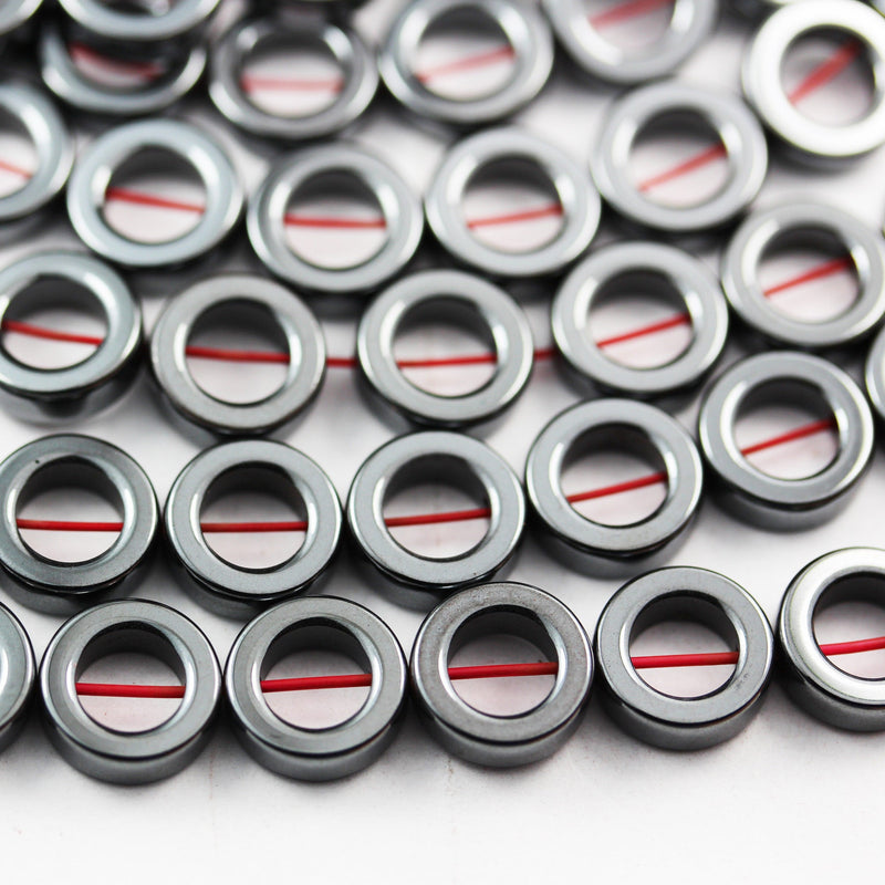 Hematite,10mm donut shape natural gemstone beads, hole 1mm,6mm inner size ,16", about 38beads