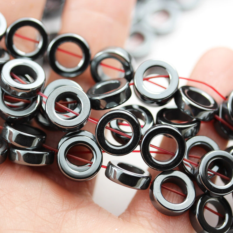 Hematite,10mm donut shape natural gemstone beads, hole 1mm,6mm inner size ,16", about 38beads