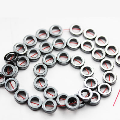 Hematite,10mm donut shape natural gemstone beads, hole 1mm,6mm inner size ,16", about 38beads