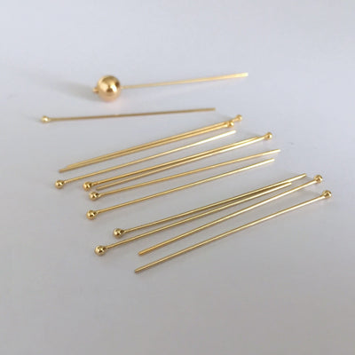 14k gold filled headpins w/ball end 10pcs jewellery making findings , 28-22gauge head pin, 1-2inch length ,1mm-1.55mm ball head