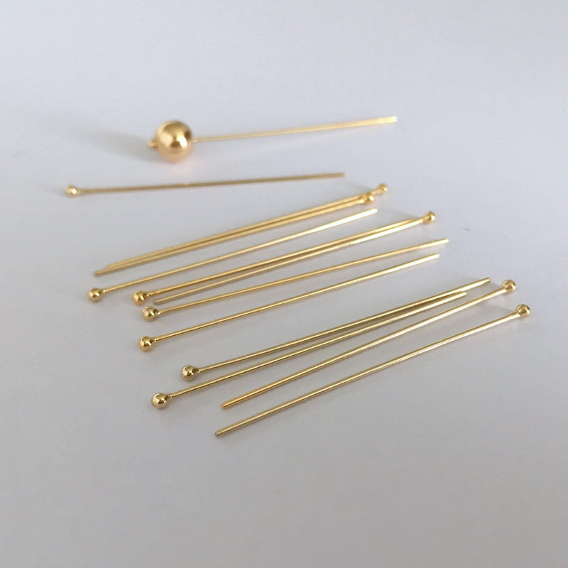 14k gold filled headpins w/ball end 10pcs jewellery making findings , 28-22gauge head pin, 1-2inch length ,1mm-1.55mm ball head