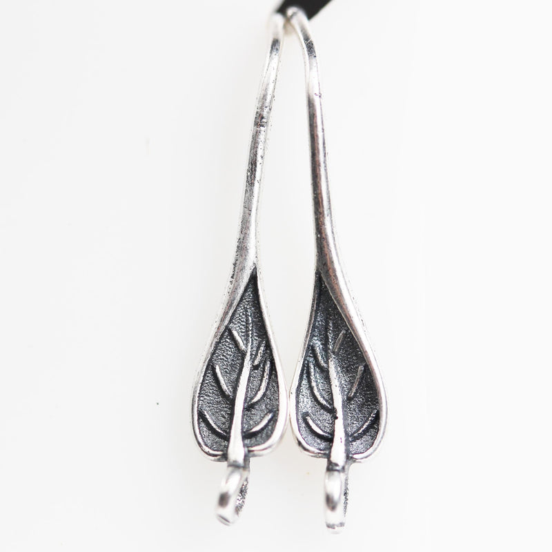 Earring findings 4pcs 925 antique sterling silver jewellery findings earring hook, 20mm length Leaf drop with loop, hole1mm