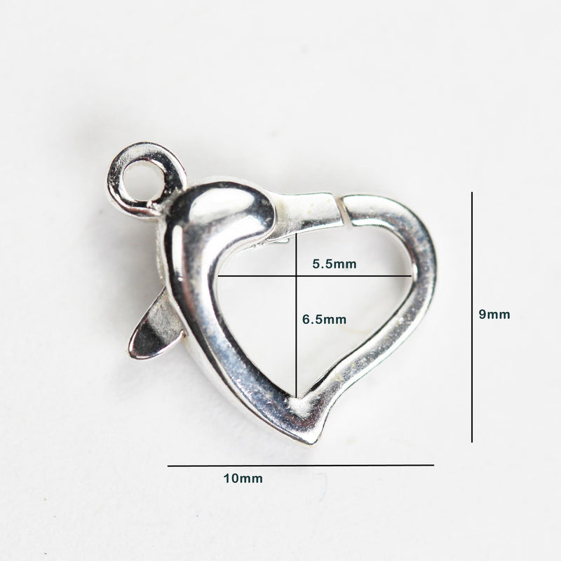 2pcs Sterling clasp Heart shape clasp 925 sterling silver jewellery findings lobster clasps, 9*10mm, 2.5mm ring